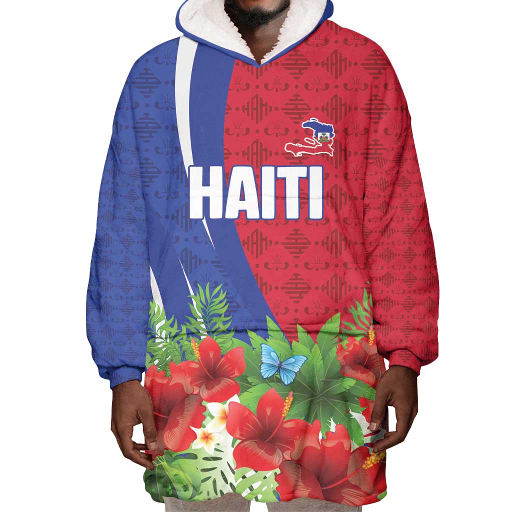 Personalized Afro-Haitians Tropical Wearable Blanket Hoodie Fleur-De-Lis Veves Motif - Wonder Print Shop