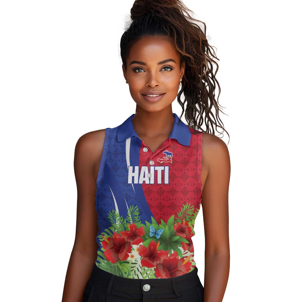 Personalized Afro-Haitians Tropical Women Sleeveless Polo Shirt Fleur-De-Lis Veves Motif - Wonder Print Shop