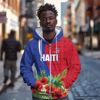 Personalized Afro-Haitians Tropical Zip Hoodie Fleur-De-Lis Veves Motif - Wonder Print Shop