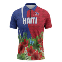 Personalized Afro-Haitians Tropical Zipper Polo Shirt Fleur-De-Lis Veves Motif - Wonder Print Shop