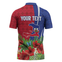 Personalized Afro-Haitians Tropical Zipper Polo Shirt Fleur-De-Lis Veves Motif - Wonder Print Shop