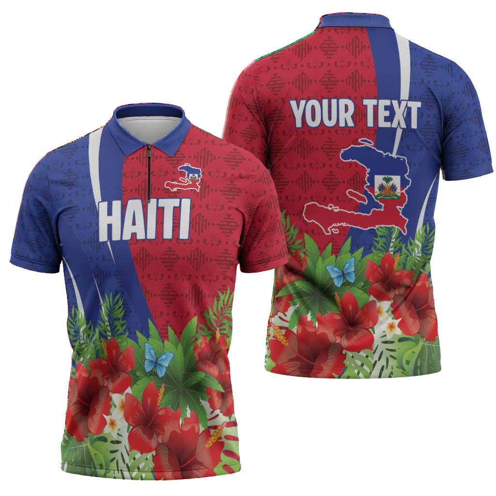 Personalized Afro-Haitians Tropical Zipper Polo Shirt Fleur-De-Lis Veves Motif - Wonder Print Shop