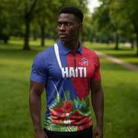 Personalized Afro-Haitians Tropical Zipper Polo Shirt Fleur-De-Lis Veves Motif - Wonder Print Shop