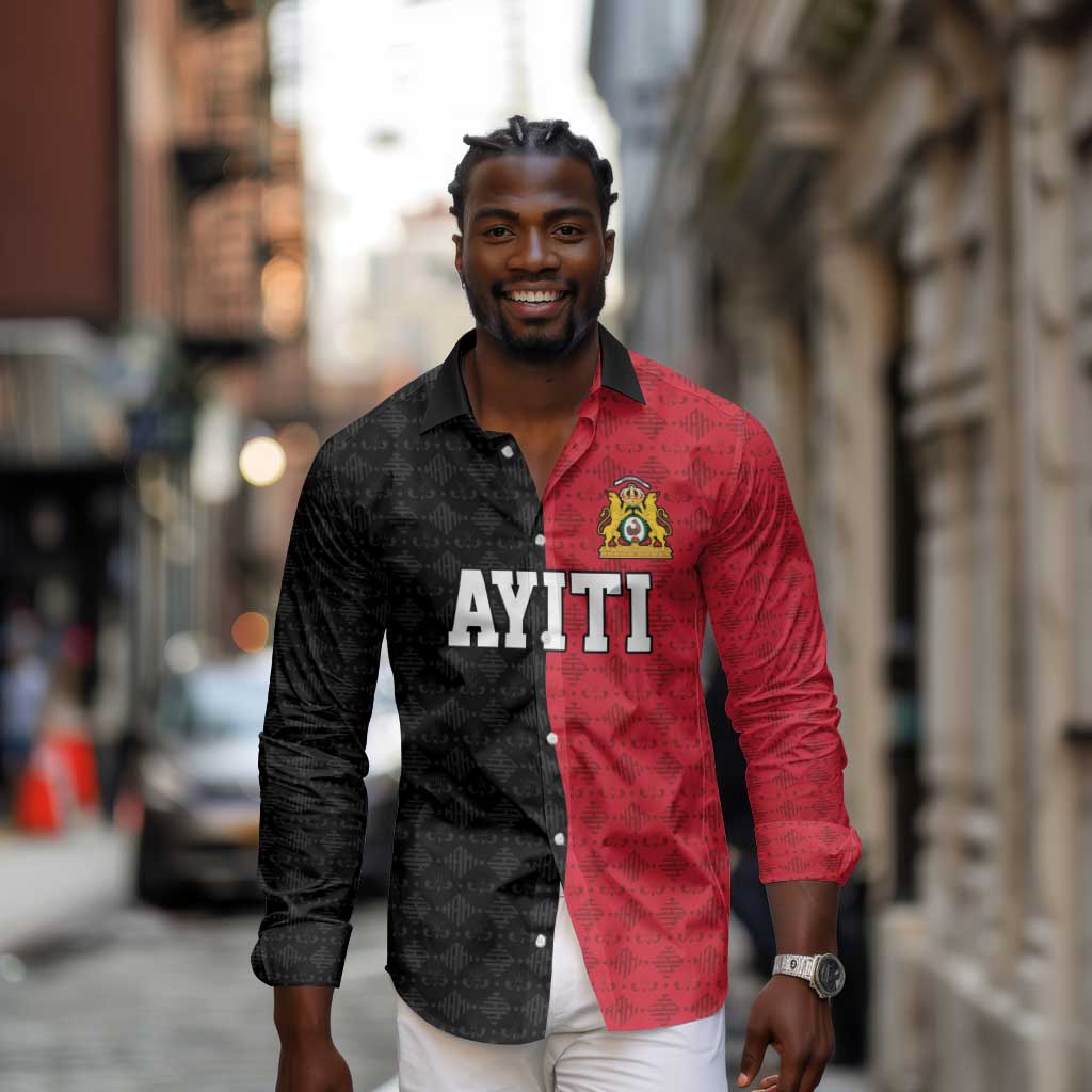 Afro-Haitians Empire of Haiti 1804-1806 Long Sleeve Button Shirt Fleur-De-Lis Veves Motif - Wonder Print Shop