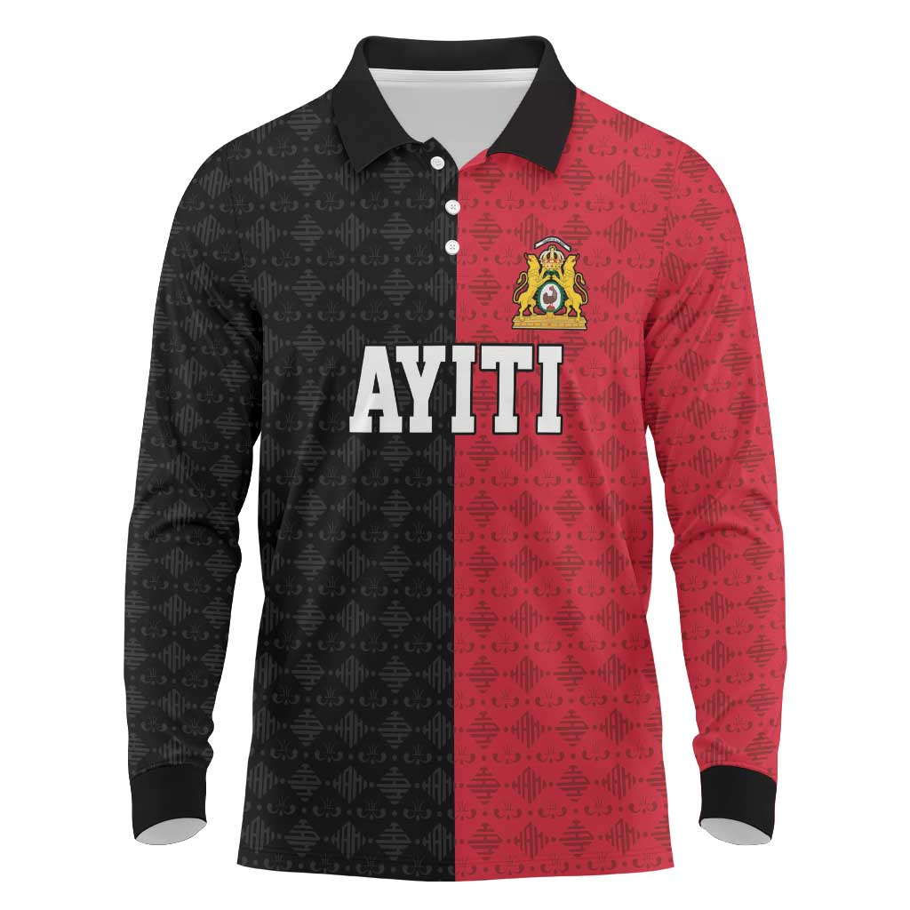 Afro-Haitians Empire of Haiti 1804-1806 Long Sleeve Polo Shirt Fleur-De-Lis Veves Motif - Wonder Print Shop