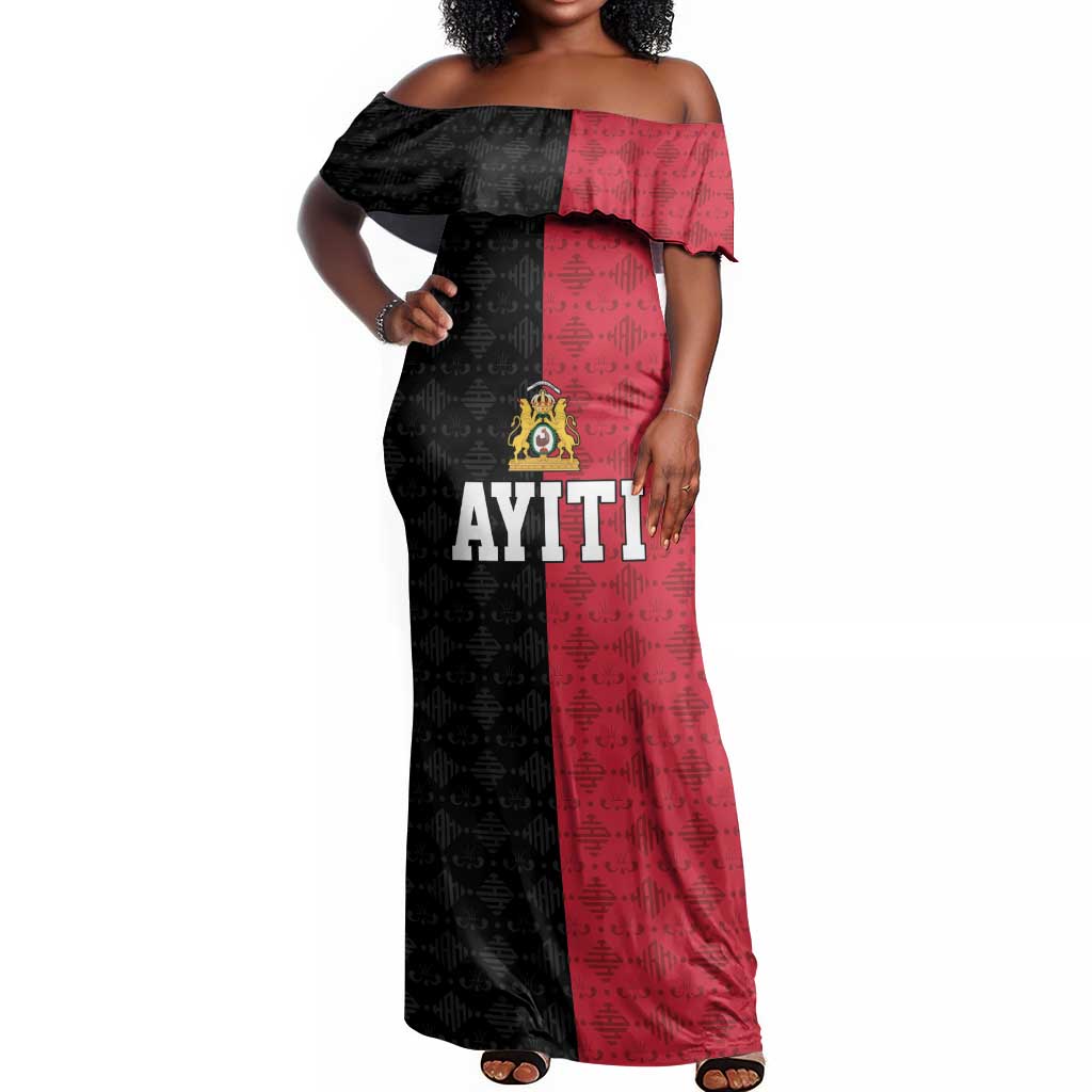 Afro-Haitians Empire of Haiti 1804-1806 Off Shoulder Maxi Dress Fleur-De-Lis Veves Motif - Wonder Print Shop