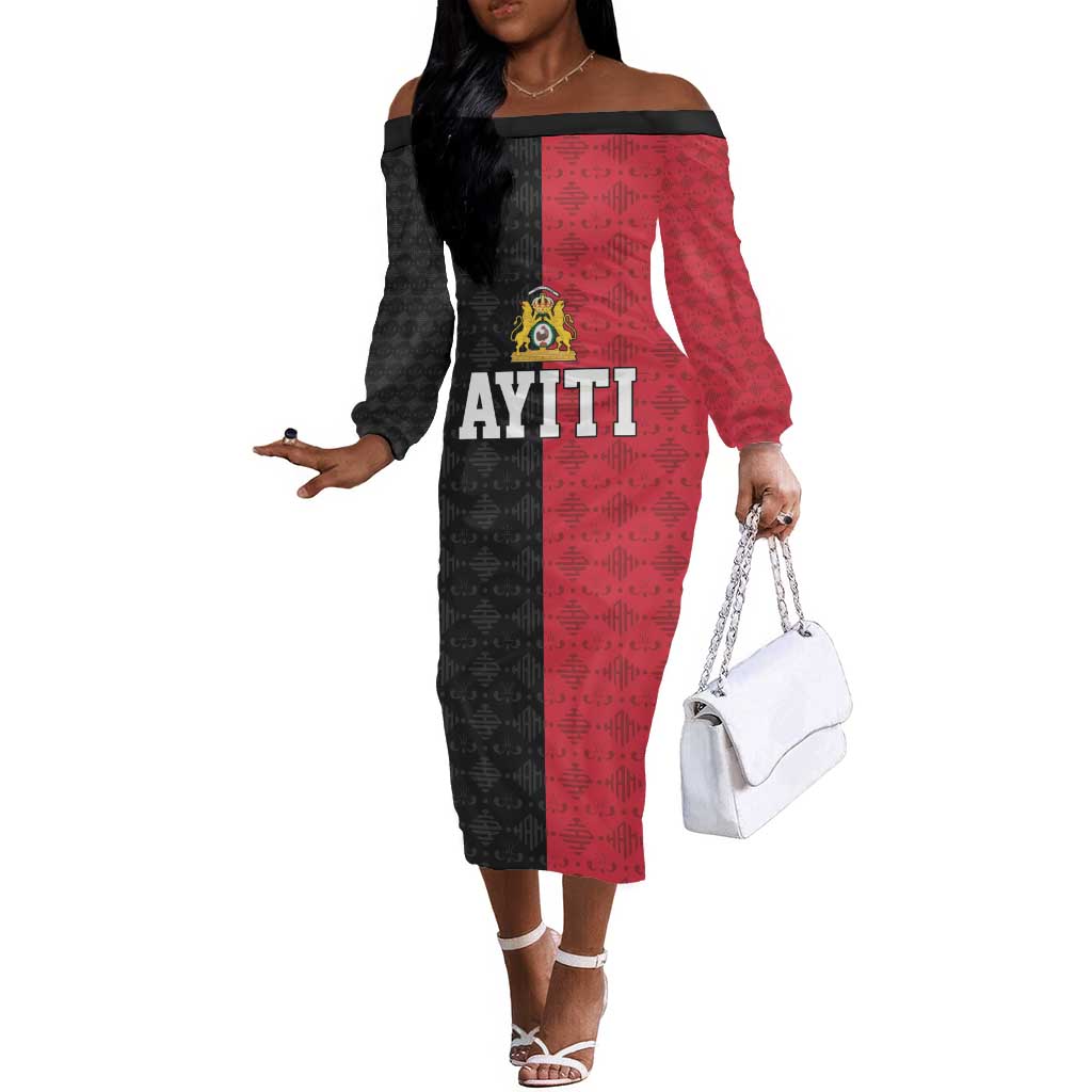 Afro-Haitians Empire of Haiti 1804-1806 Off The Shoulder Long Sleeve Dress Fleur-De-Lis Veves Motif - Wonder Print Shop