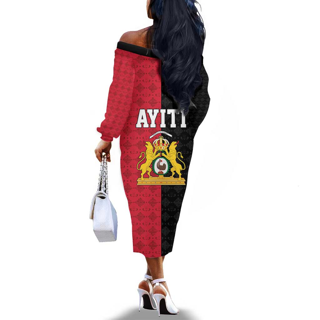 Afro-Haitians Empire of Haiti 1804-1806 Off The Shoulder Long Sleeve Dress Fleur-De-Lis Veves Motif - Wonder Print Shop