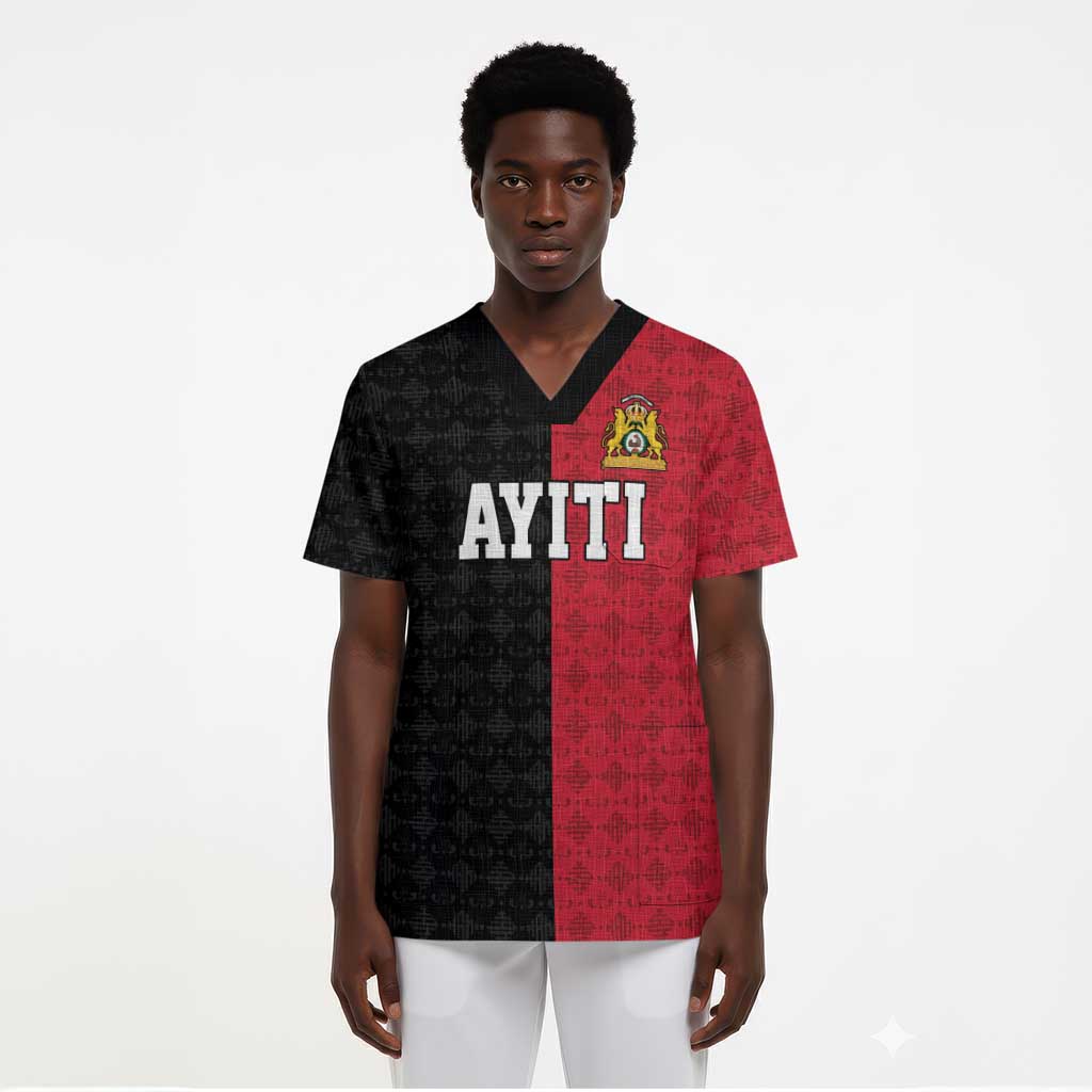 Afro-Haitians Empire of Haiti 1804-1806 Scrub Top Fleur-De-Lis Veves Motif - Wonder Print Shop