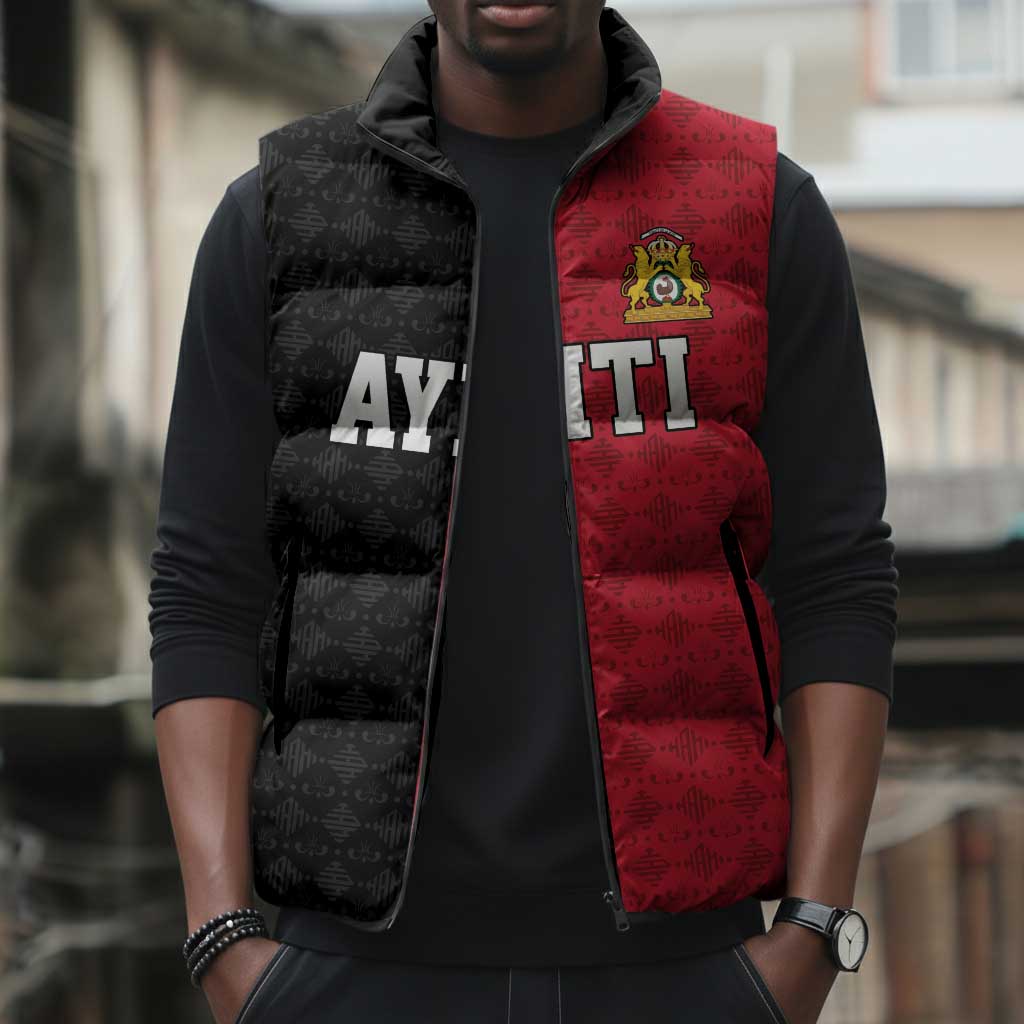 Afro-Haitians Empire of Haiti 1804-1806 Sleeveless Puffer Jacket Fleur-De-Lis Veves Motif - Wonder Print Shop