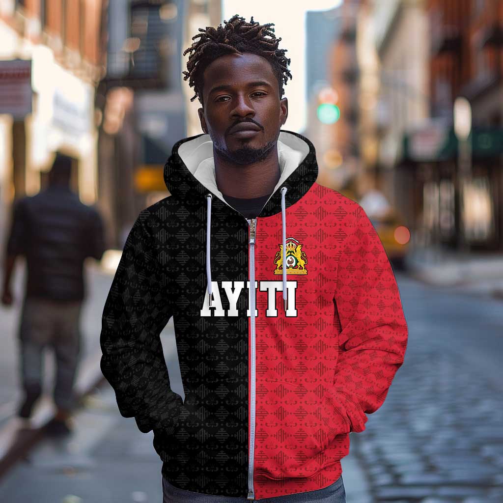 Afro-Haitians Empire of Haiti 1804-1806 Zip Hoodie Fleur-De-Lis Veves Motif - Wonder Print Shop