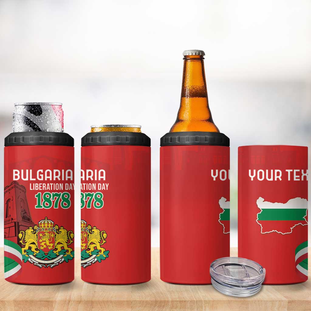 Personalized Bulgaria Liberation Day 4 in 1 Can Cooler Tumbler Shipka Monument Unity Makes Strength