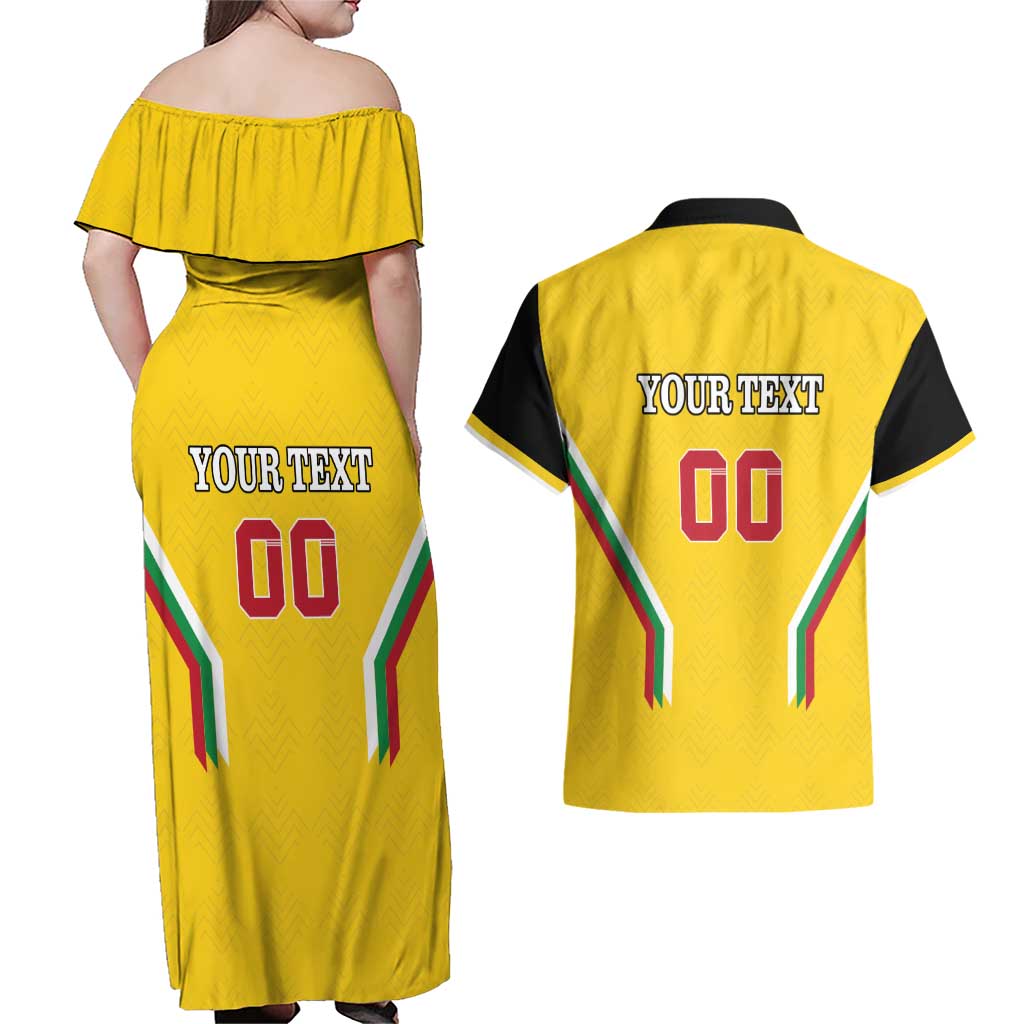 Custom Bulgaria Football Couples Matching Off Shoulder Maxi Dress and Hawaiian Shirt The Lions Come Champions Yellow Version