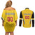 Custom Bulgaria Football Couples Matching Off Shoulder Short Dress and Long Sleeve Button Shirt The Lions Come Champions Yellow Version