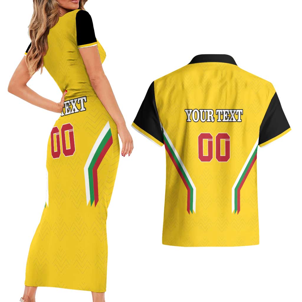 Custom Bulgaria Football Couples Matching Short Sleeve Bodycon Dress and Hawaiian Shirt The Lions Come Champions Yellow Version