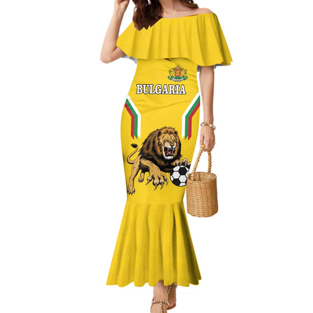 Custom Bulgaria Football Family Matching Mermaid Dress and Hawaiian Shirt The Lions Come Champions Yellow Version