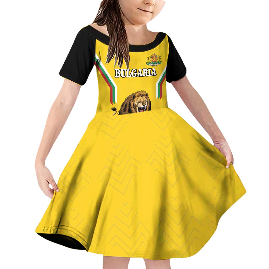 Custom Bulgaria Football Family Matching Off Shoulder Short Dress and Hawaiian Shirt The Lions Come Champions Yellow Version