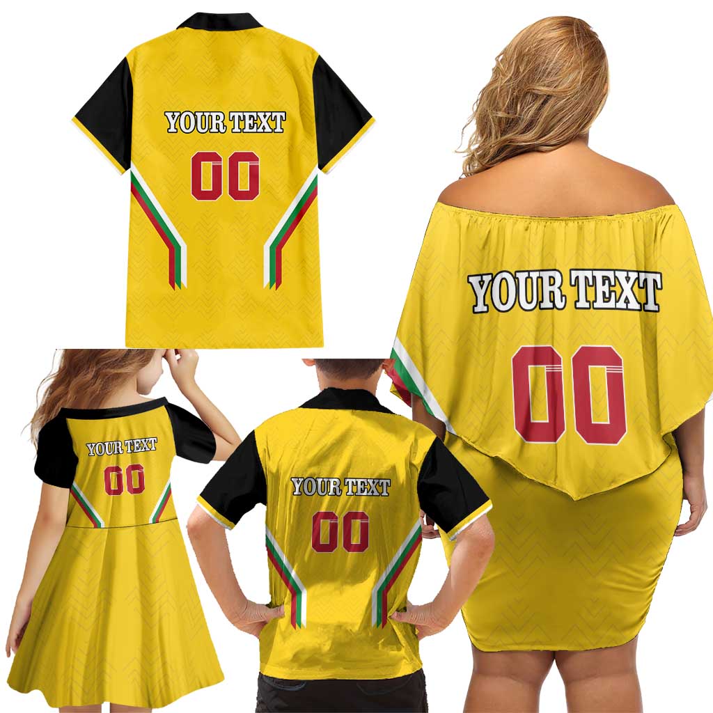 Custom Bulgaria Football Family Matching Off Shoulder Short Dress and Hawaiian Shirt The Lions Come Champions Yellow Version