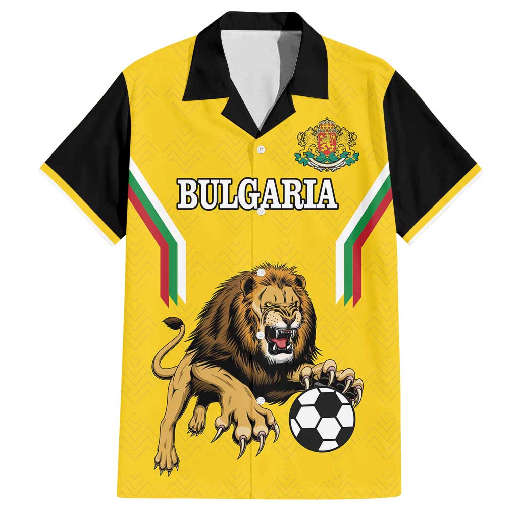 Custom Bulgaria Football Family Matching Off Shoulder Short Dress and Hawaiian Shirt The Lions Come Champions Yellow Version