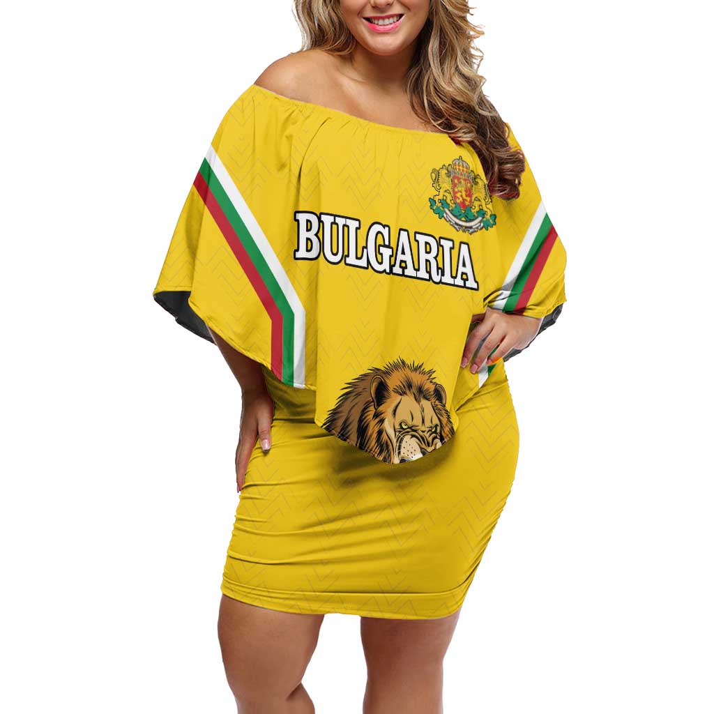 Custom Bulgaria Football Family Matching Off Shoulder Short Dress and Hawaiian Shirt The Lions Come Champions Yellow Version