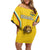 Custom Bulgaria Football Family Matching Off Shoulder Short Dress and Hawaiian Shirt The Lions Come Champions Yellow Version