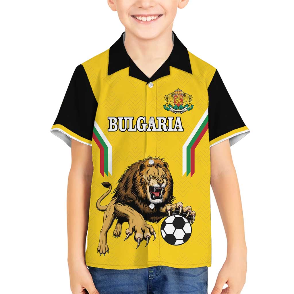 Custom Bulgaria Football Family Matching Off Shoulder Short Dress and Hawaiian Shirt The Lions Come Champions Yellow Version