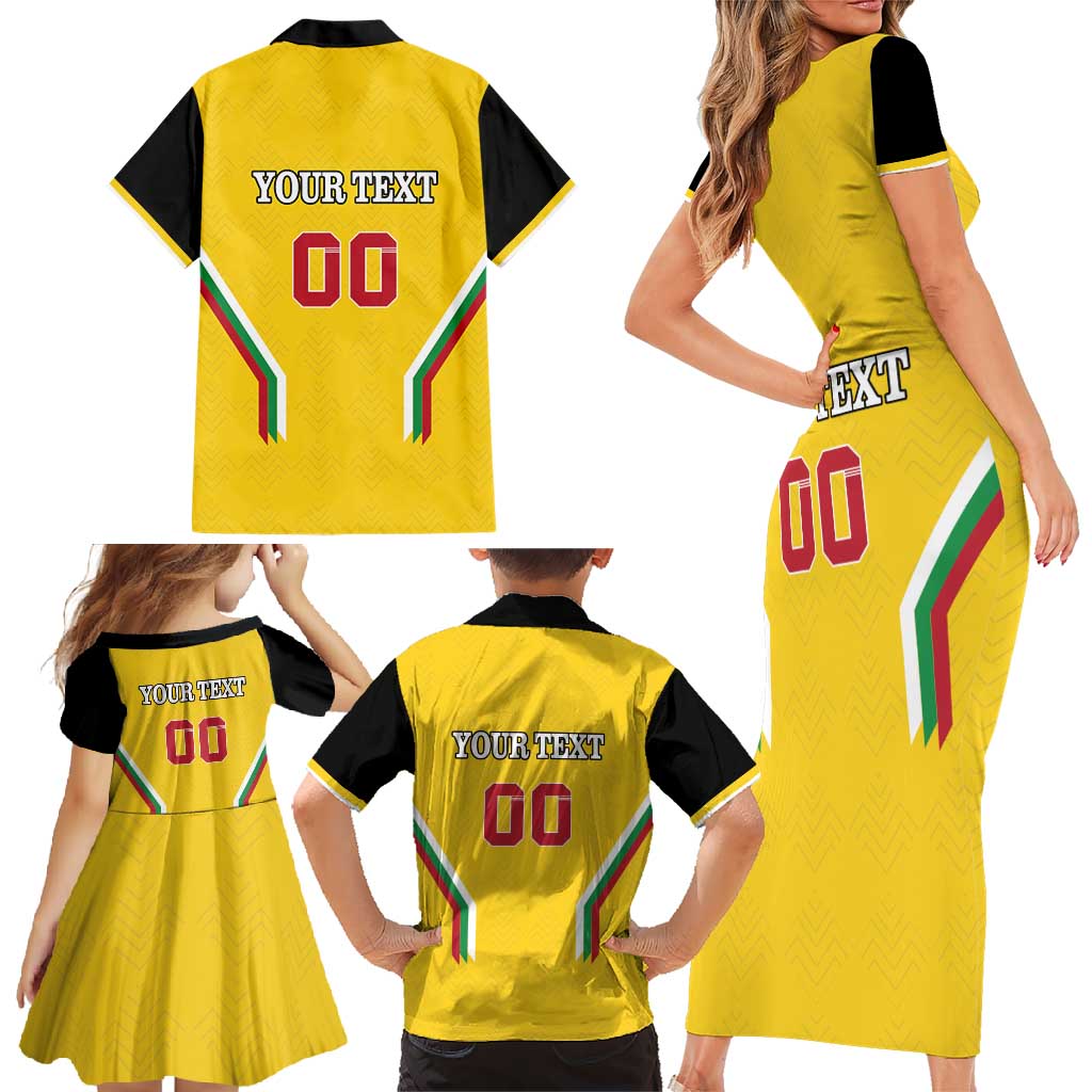 Custom Bulgaria Football Family Matching Short Sleeve Bodycon Dress and Hawaiian Shirt The Lions Come Champions Yellow Version