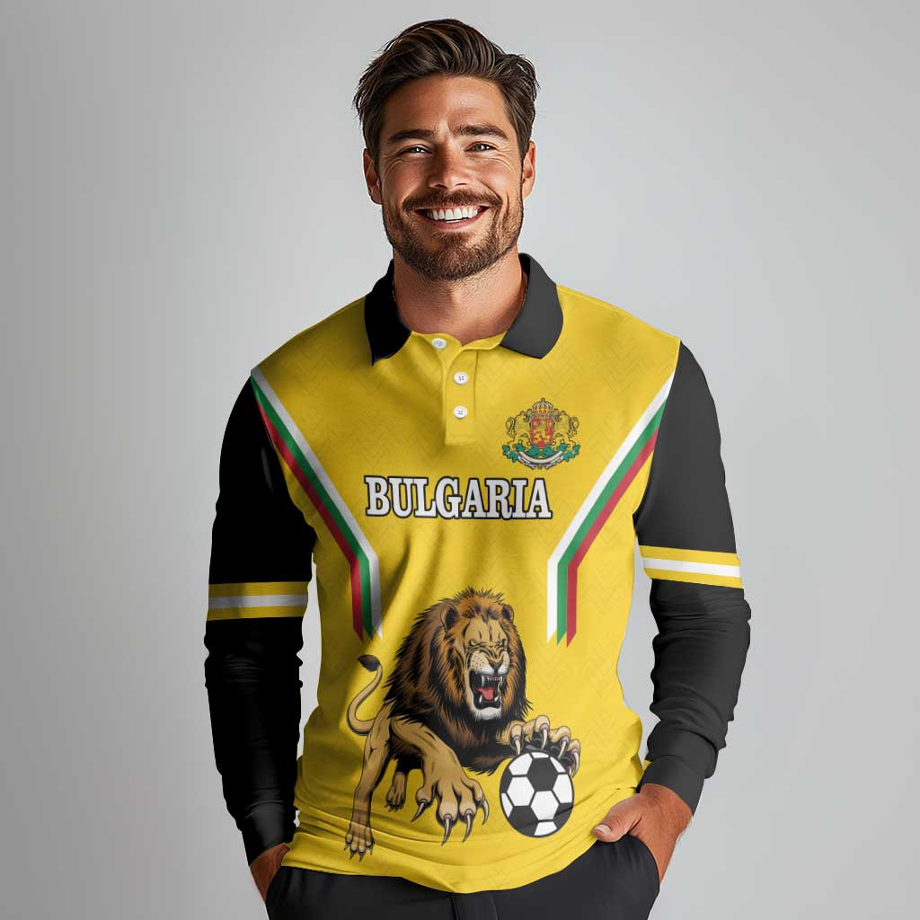 Custom Bulgaria Football Long Sleeve Polo Shirt The Lions Come Champions Yellow Version
