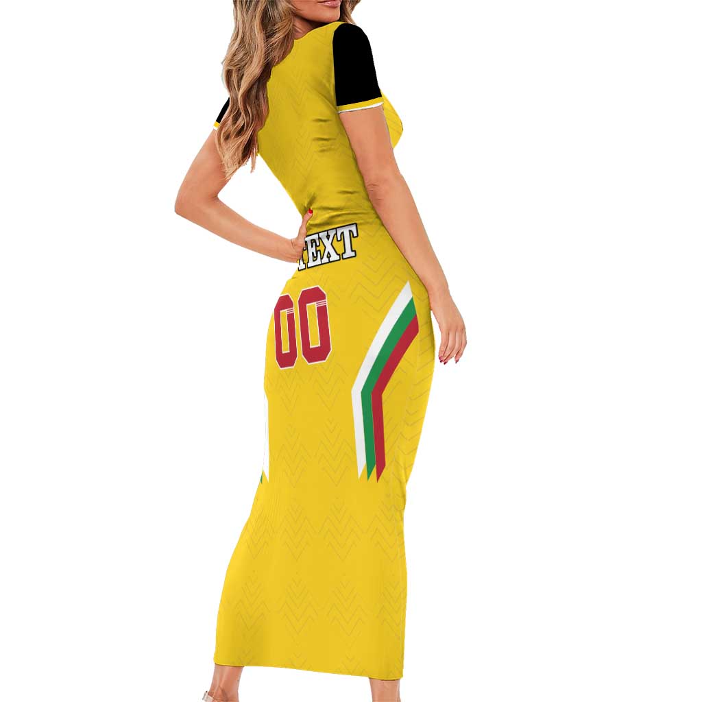 Custom Bulgaria Football Short Sleeve Bodycon Dress The Lions Come Champions Yellow Version - Wonder Print Shop