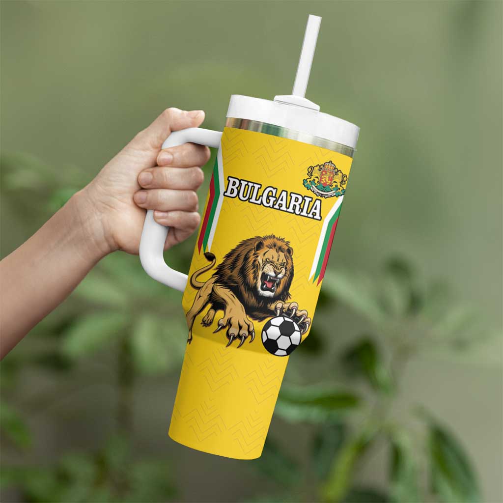 Custom Bulgaria Football Tumbler With Handle The Lions Come Champions Yellow Version - Wonder Print Shop