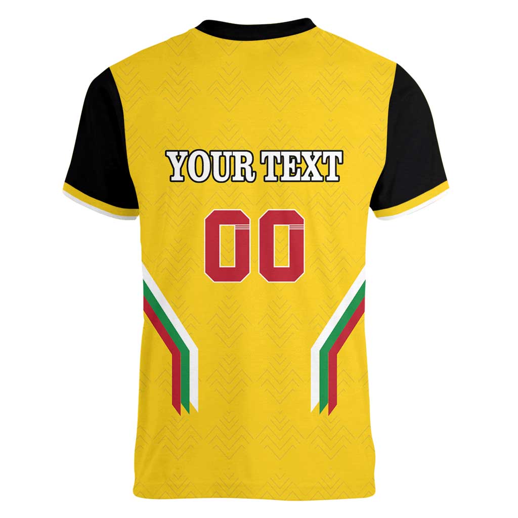 Custom Bulgaria Football Women V-Neck T-Shirt The Lions Come Champions Yellow Version - Wonder Print Shop