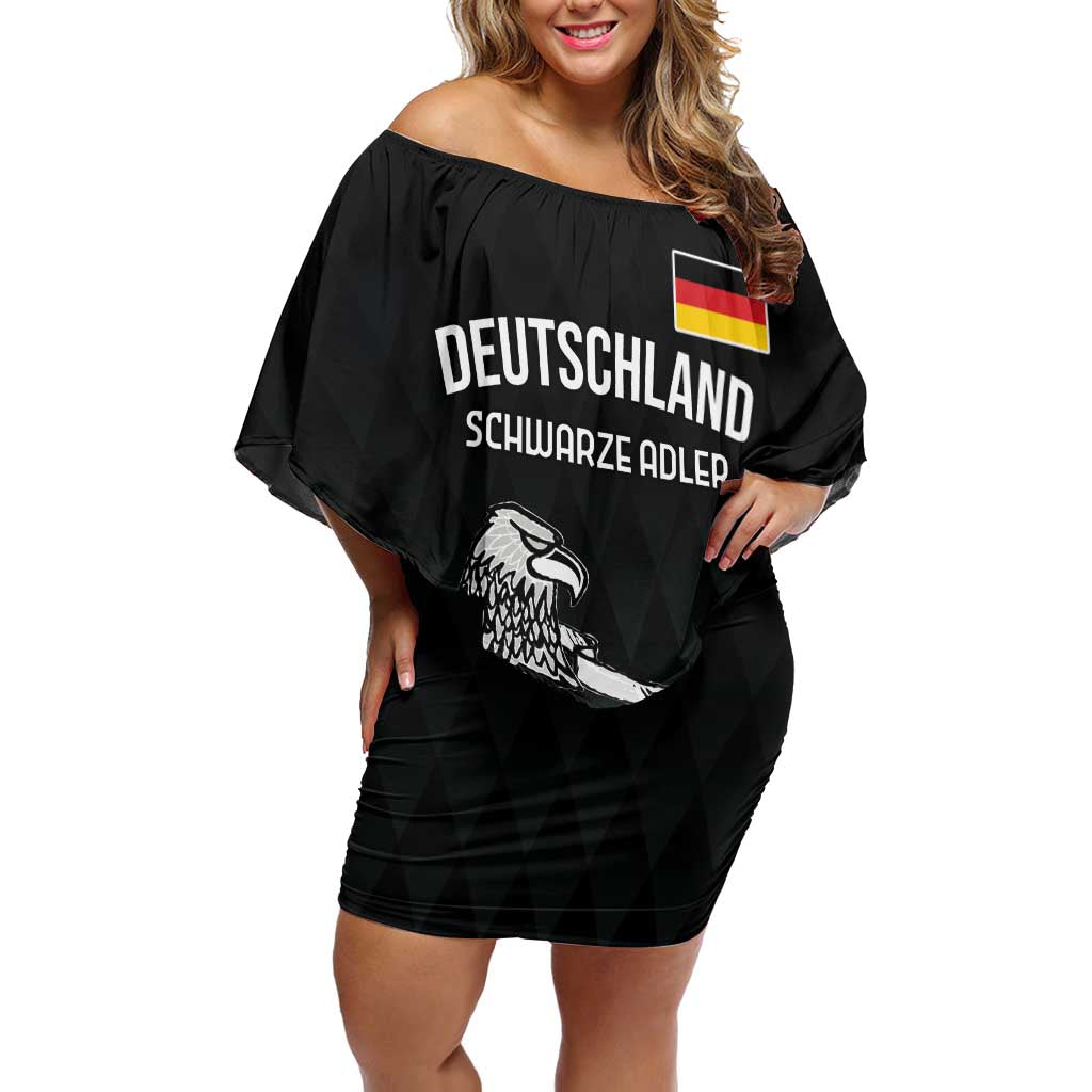 Custom Germany Rugby Family Matching Off Shoulder Short Dress and Hawaiian Shirt Black Eagles Special Style