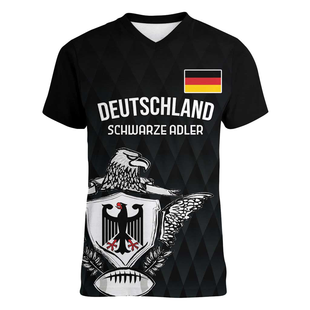 Custom Germany Rugby Women V-Neck T-Shirt Black Eagles Special Style - Wonder Print Shop
