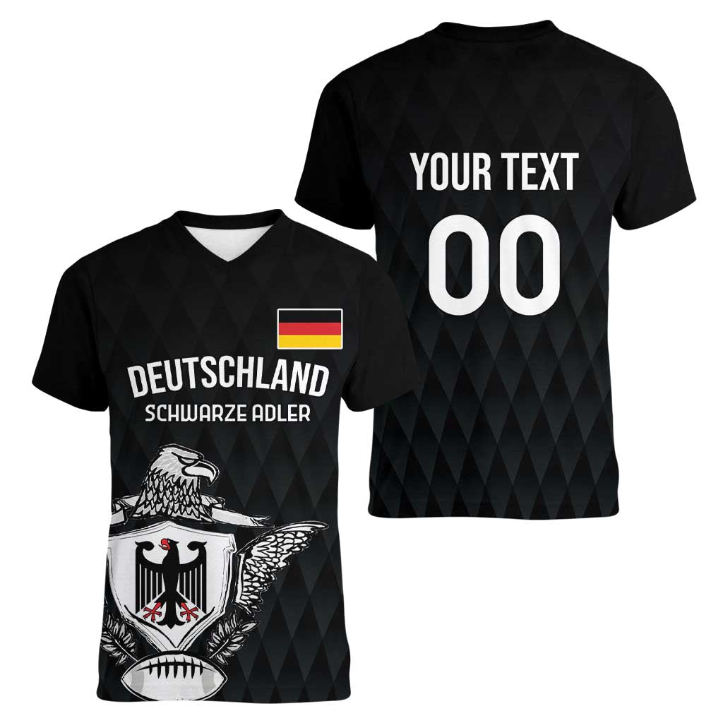 Custom Germany Rugby Women V-Neck T-Shirt Black Eagles Special Style - Wonder Print Shop