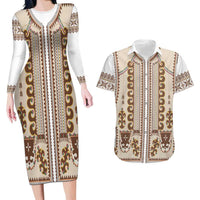 Hutsul Keptar Ukraine Couples Matching Long Sleeve Bodycon Dress and Hawaiian Shirt Carpathian Folk Embroidery Heritage Style - Wonder Print Shop