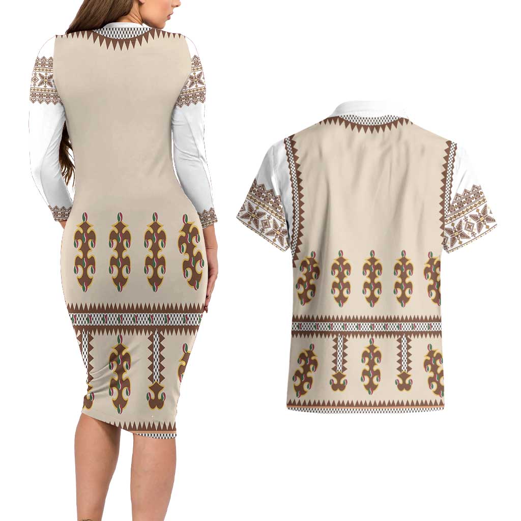 Hutsul Keptar Ukraine Couples Matching Long Sleeve Bodycon Dress and Hawaiian Shirt Carpathian Folk Embroidery Heritage Style - Wonder Print Shop