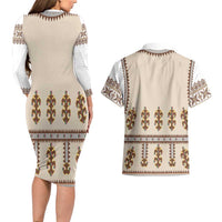 Hutsul Keptar Ukraine Couples Matching Long Sleeve Bodycon Dress and Hawaiian Shirt Carpathian Folk Embroidery Heritage Style - Wonder Print Shop