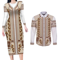 Hutsul Keptar Ukraine Couples Matching Long Sleeve Bodycon Dress and Long Sleeve Button Shirt Carpathian Folk Embroidery Heritage Style - Wonder Print Shop