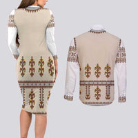 Hutsul Keptar Ukraine Couples Matching Long Sleeve Bodycon Dress and Long Sleeve Button Shirt Carpathian Folk Embroidery Heritage Style - Wonder Print Shop