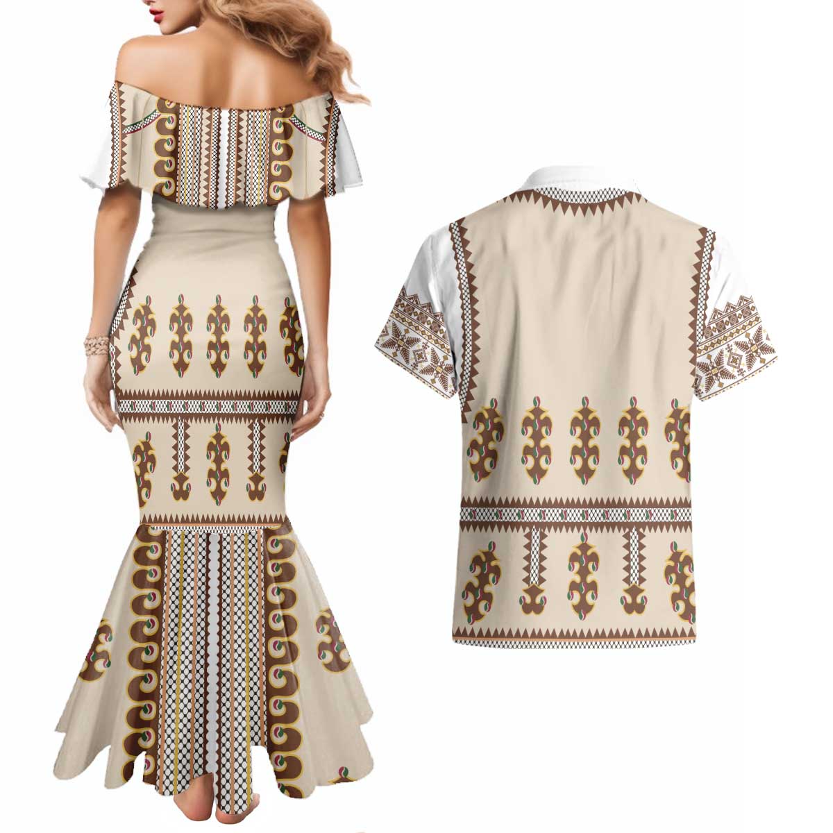Hutsul Keptar Ukraine Couples Matching Mermaid Dress and Hawaiian Shirt Carpathian Folk Embroidery Heritage Style - Wonder Print Shop