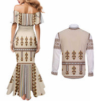 Hutsul Keptar Ukraine Couples Matching Mermaid Dress and Long Sleeve Button Shirt Carpathian Folk Embroidery Heritage Style - Wonder Print Shop
