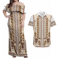 Hutsul Keptar Ukraine Couples Matching Off Shoulder Maxi Dress and Hawaiian Shirt Carpathian Folk Embroidery Heritage Style - Wonder Print Shop