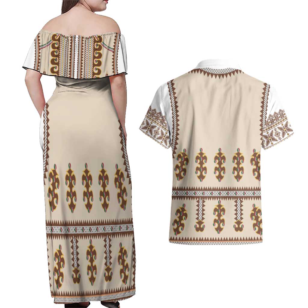 Hutsul Keptar Ukraine Couples Matching Off Shoulder Maxi Dress and Hawaiian Shirt Carpathian Folk Embroidery Heritage Style - Wonder Print Shop
