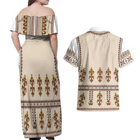 Hutsul Keptar Ukraine Couples Matching Off Shoulder Maxi Dress and Hawaiian Shirt Carpathian Folk Embroidery Heritage Style - Wonder Print Shop