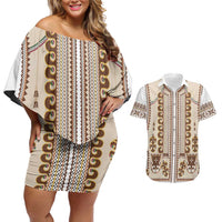 Hutsul Keptar Ukraine Couples Matching Off Shoulder Short Dress and Hawaiian Shirt Carpathian Folk Embroidery Heritage Style - Wonder Print Shop