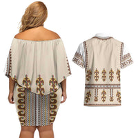 Hutsul Keptar Ukraine Couples Matching Off Shoulder Short Dress and Hawaiian Shirt Carpathian Folk Embroidery Heritage Style - Wonder Print Shop