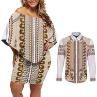 Hutsul Keptar Ukraine Couples Matching Off Shoulder Short Dress and Long Sleeve Button Shirt Carpathian Folk Embroidery Heritage Style - Wonder Print Shop