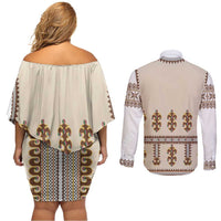 Hutsul Keptar Ukraine Couples Matching Off Shoulder Short Dress and Long Sleeve Button Shirt Carpathian Folk Embroidery Heritage Style - Wonder Print Shop