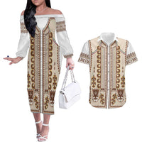 Hutsul Keptar Ukraine Couples Matching Off The Shoulder Long Sleeve Dress and Hawaiian Shirt Carpathian Folk Embroidery Heritage Style - Wonder Print Shop