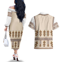 Hutsul Keptar Ukraine Couples Matching Off The Shoulder Long Sleeve Dress and Hawaiian Shirt Carpathian Folk Embroidery Heritage Style - Wonder Print Shop